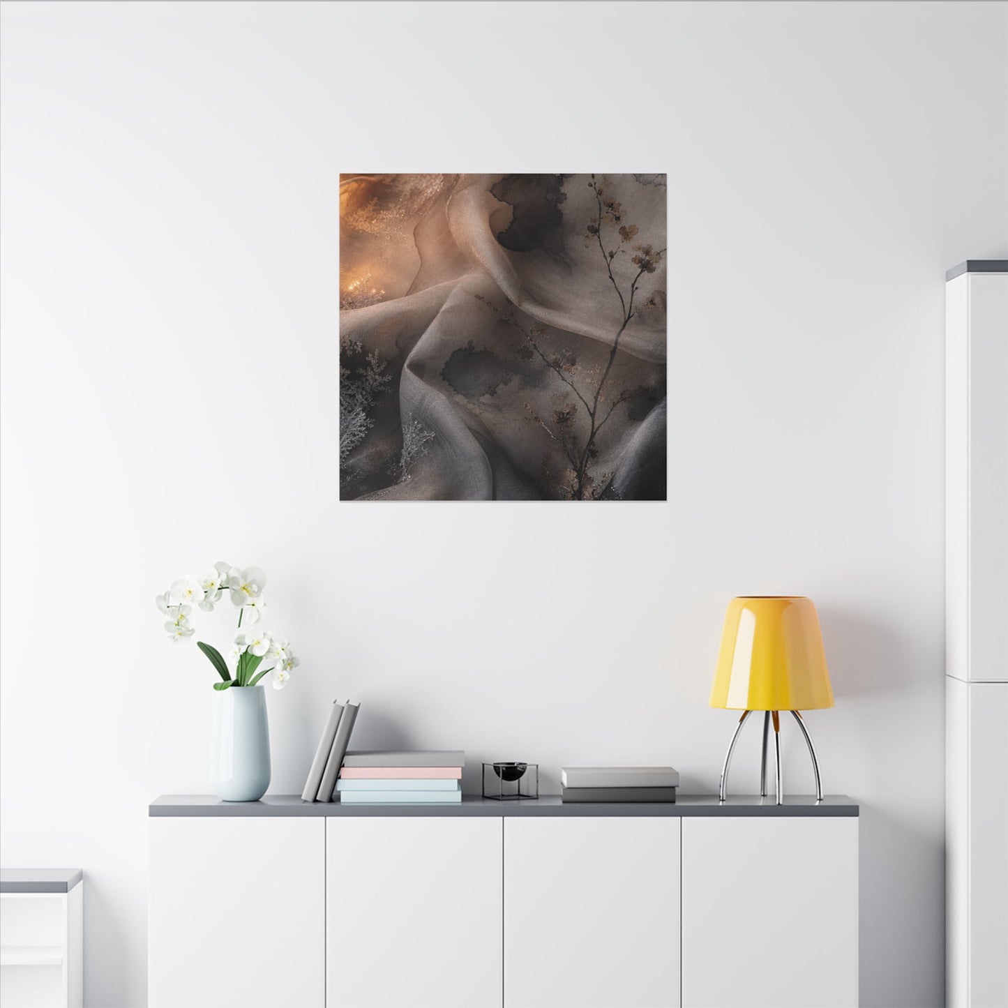 Japandi Silk Drape in Candlelight | Watercolor Canvas Art