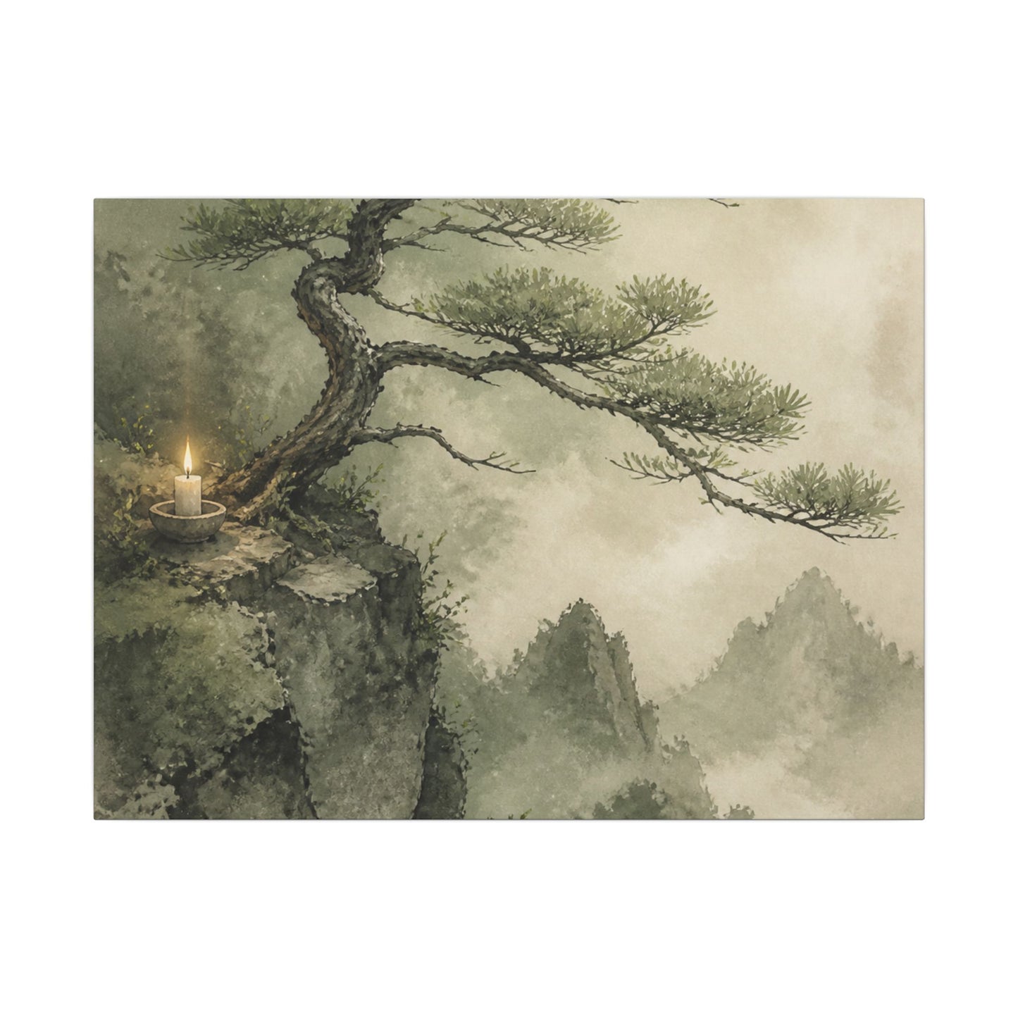 Candlelight Pine Tree Canvas Art - Japandi Kanso