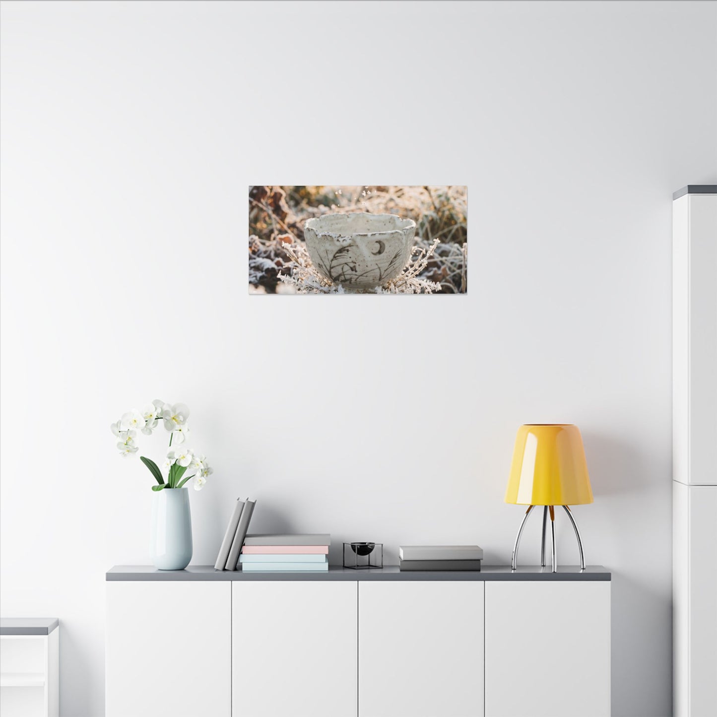 Japandi Ceramic Bowl in Golden Hour | Japanese Pattern Canvas Art