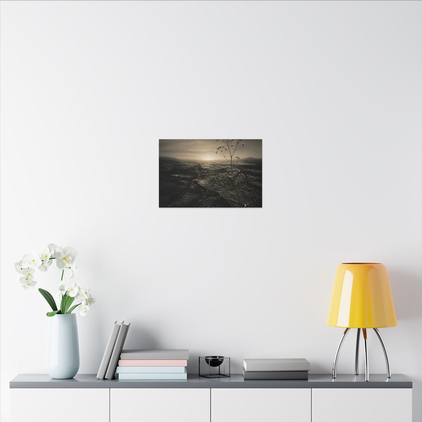 Dawn Cracked Earth Canvas Art - Dark Japandi Mono No Aware