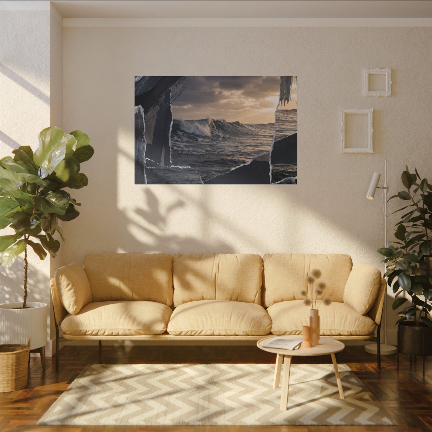 Fukinsei Ocean Wave Canvas Art - Dark Japandi Shadow Zen