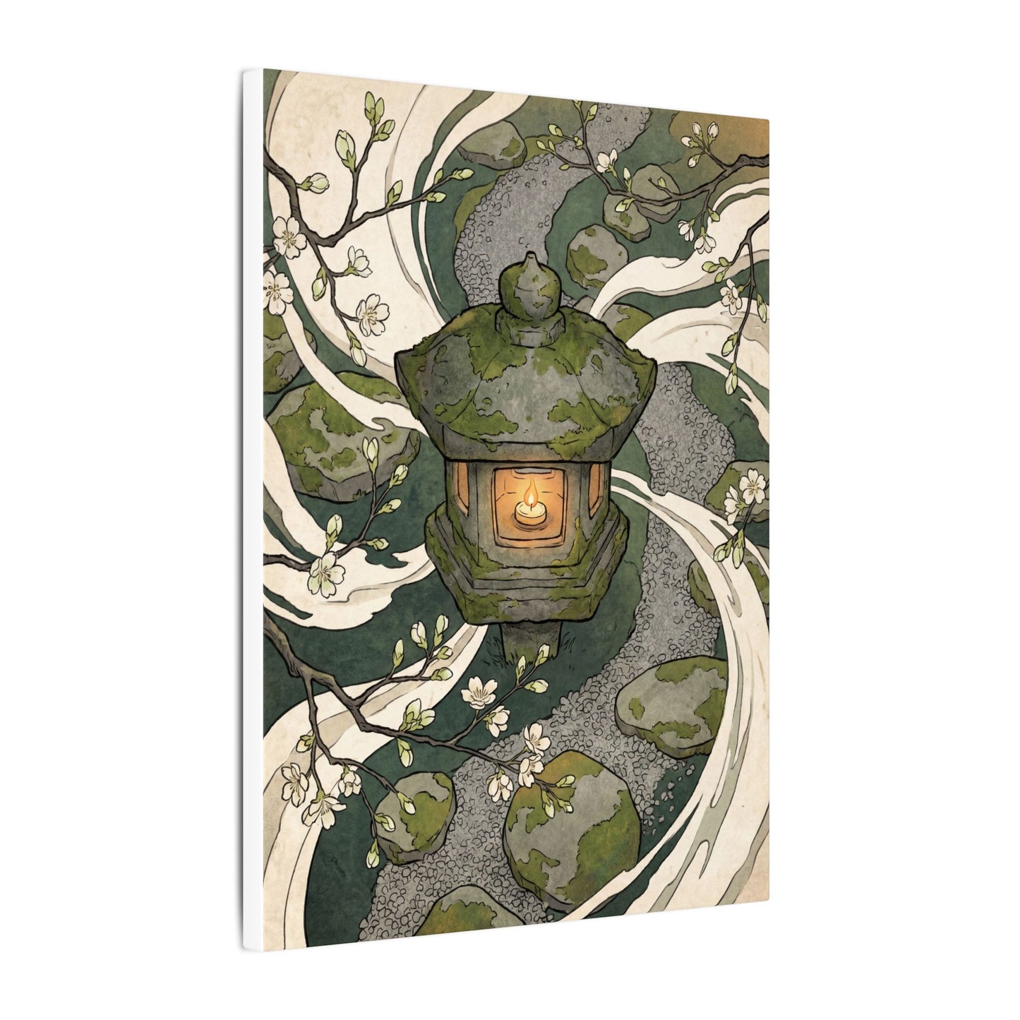 Zen Stone Lantern in Candlelight | Ukiyo E Inspired Canvas Art