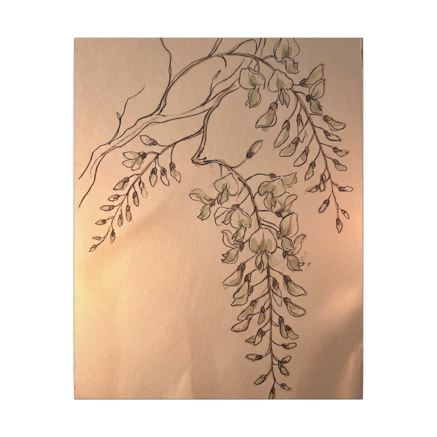 Japandi Wisteria in Candlelight | Minimal Line Canvas Art