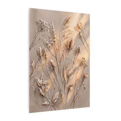 Japandi Dried Flowers in Golden Hour | Watercolor Canvas Art
