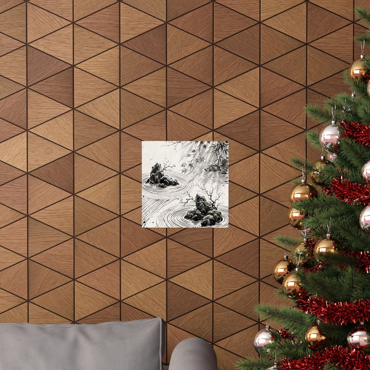 Winter Rock Garden Sumi E Wall Art Print | Serene Decor