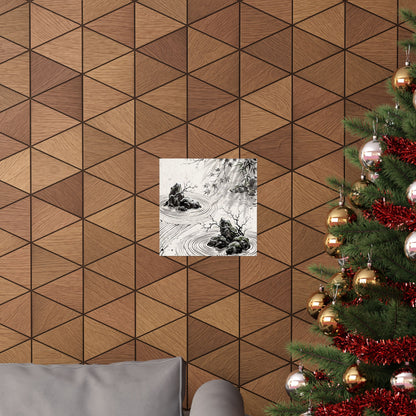 Winter Rock Garden Sumi E Wall Art Print | Serene Decor