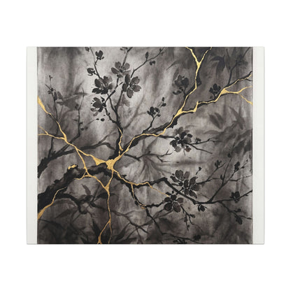 Kanso Cherry Blossom Canvas Art - Kintsugi Crackle Gold