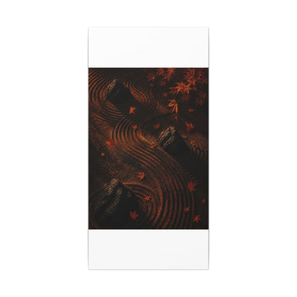 Dark Japandi Rock Garden in Golden Hour | Charcoal Ink Canvas Art
