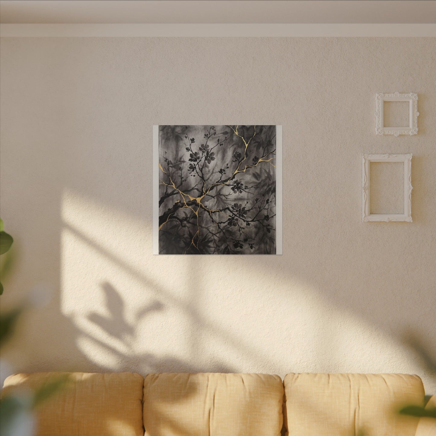 Kanso Cherry Blossom Canvas Art - Kintsugi Crackle Gold