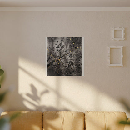 Kanso Cherry Blossom Canvas Art - Kintsugi Crackle Gold