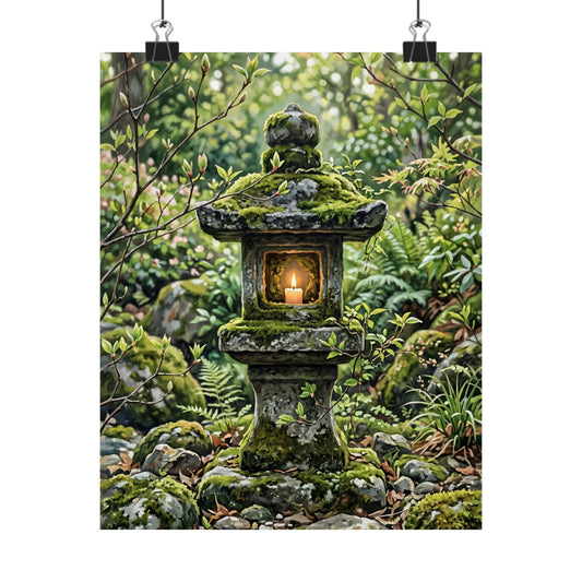 Stone Lantern Wall Art Print | Spring Japandi Japanese Pattern Art