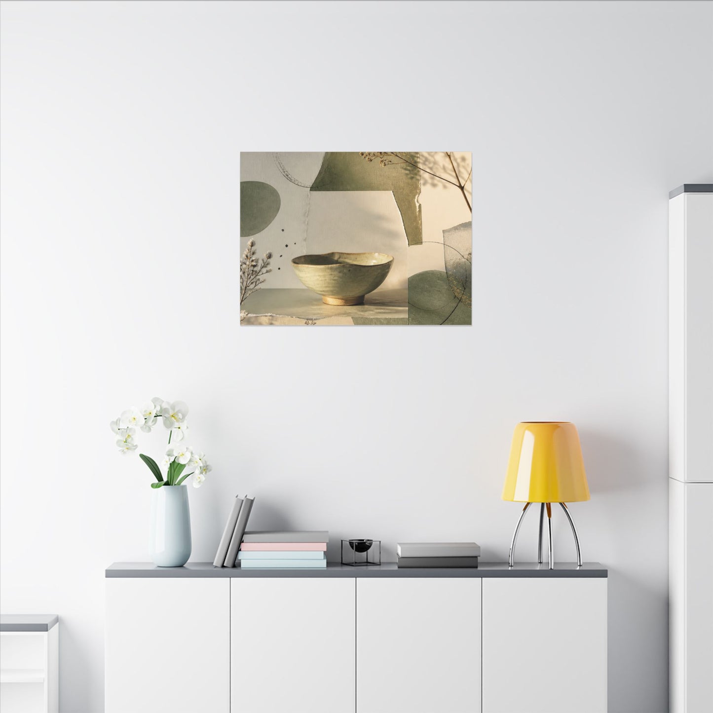 Warm Ceramic Bowl Canvas Art - Minimal Line Japandi