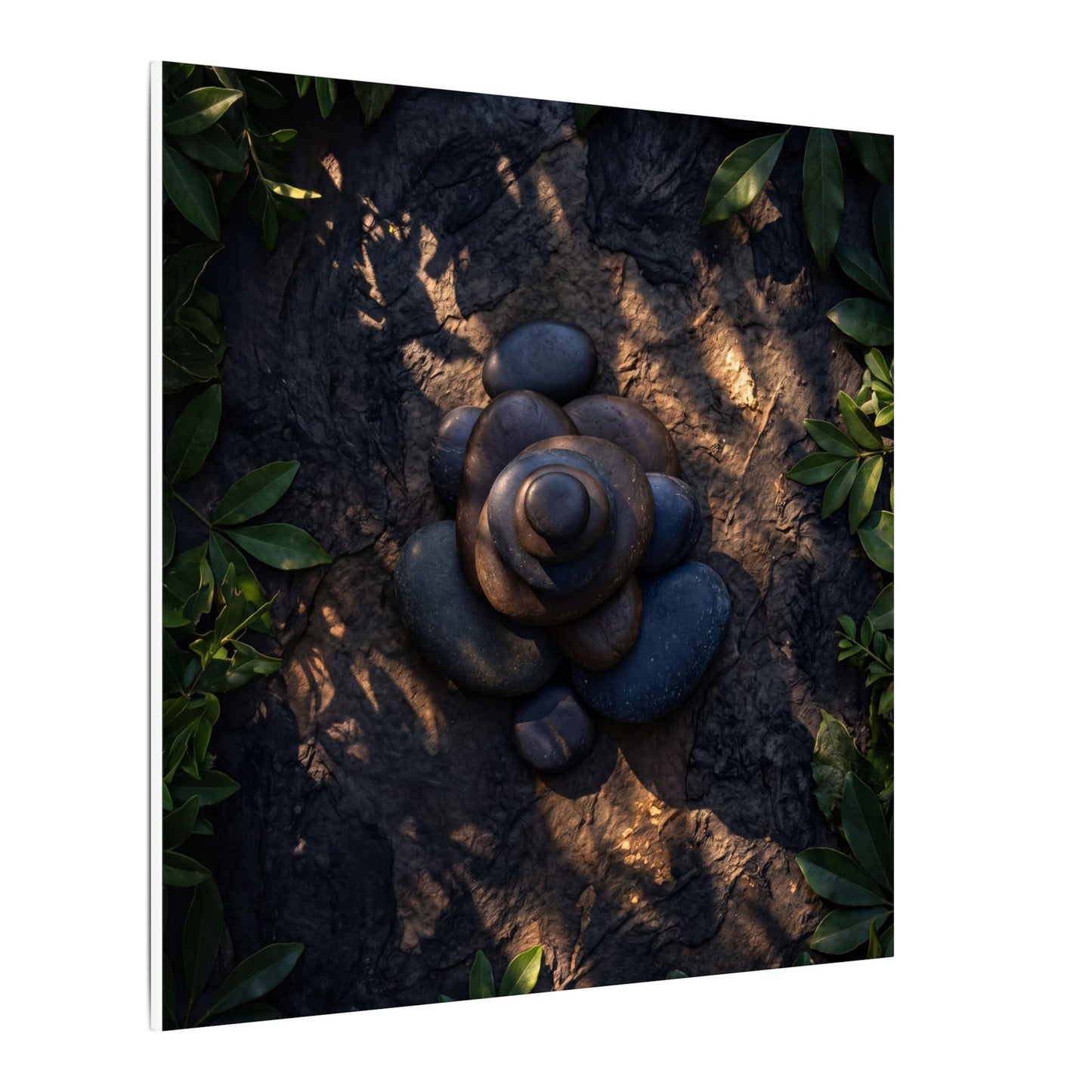 Ma River Stones Canvas Art - Dark Japandi Dark Texture