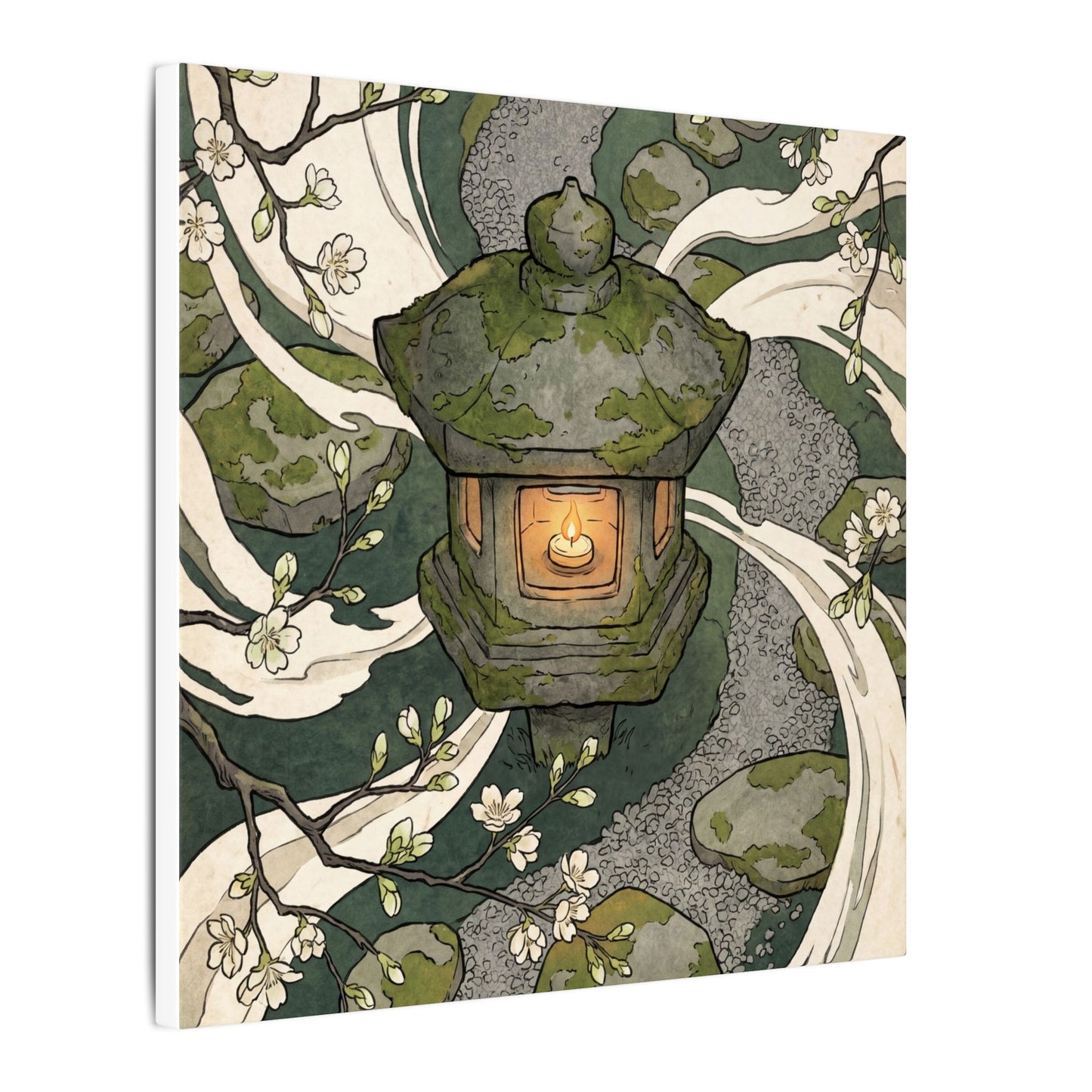 Zen Stone Lantern in Candlelight | Ukiyo E Inspired Canvas Art