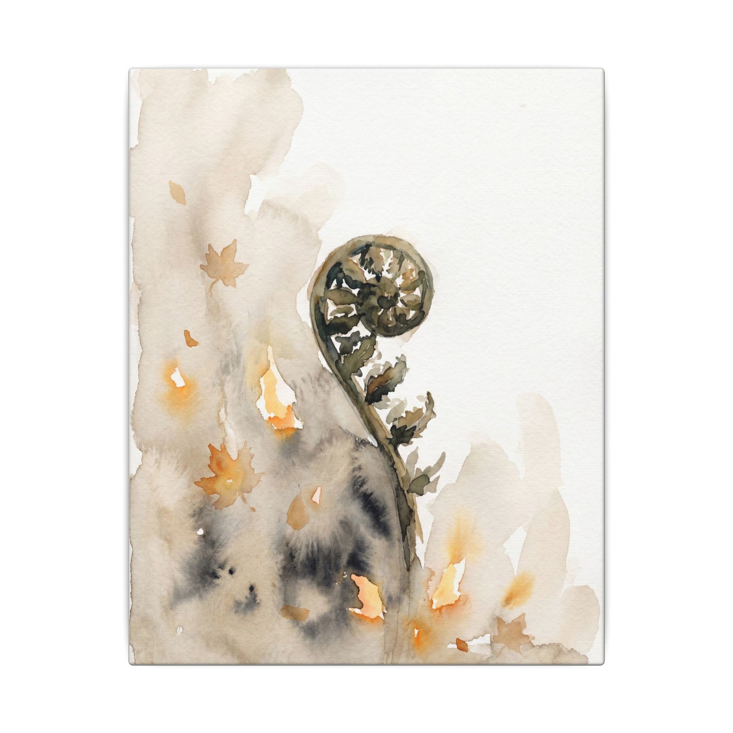 Fern Unfurling Watercolor Canvas Art | Earthy Japandi Art