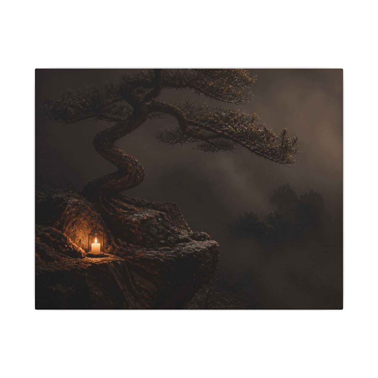 Pine Tree Shadow Zen Canvas Art | Luxurious Dark Japandi Art