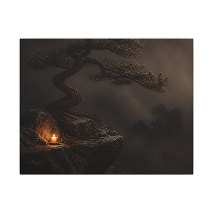 Pine Tree Shadow Zen Canvas Art | Luxurious Dark Japandi Art