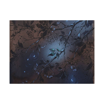Bold Cherry Blossom Canvas Art - Charcoal Ink Dark Japandi