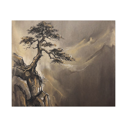 Pine Tree Charcoal Ink Canvas Art | Luxurious Dark Japandi Art