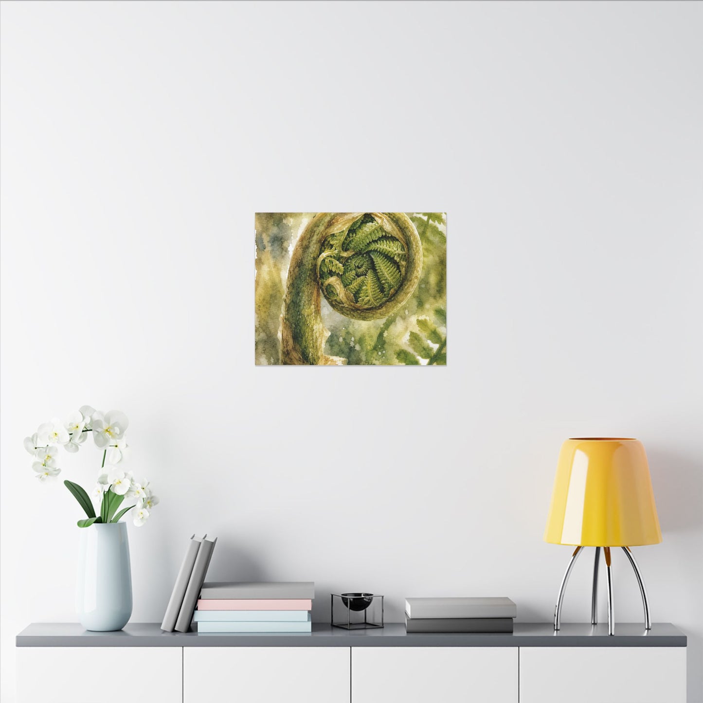 Japandi Fern Unfurling in Dappled | Watercolor Canvas Art