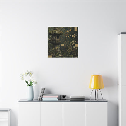 Spring Stone Lantern Herbarium Canvas Art | Nostalgic Decor