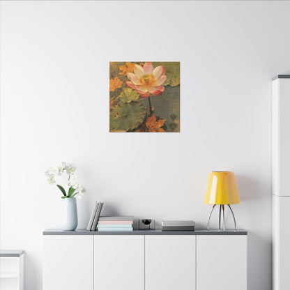 Autumn Lotus Flower Herbarium Canvas Art | Rustic Decor