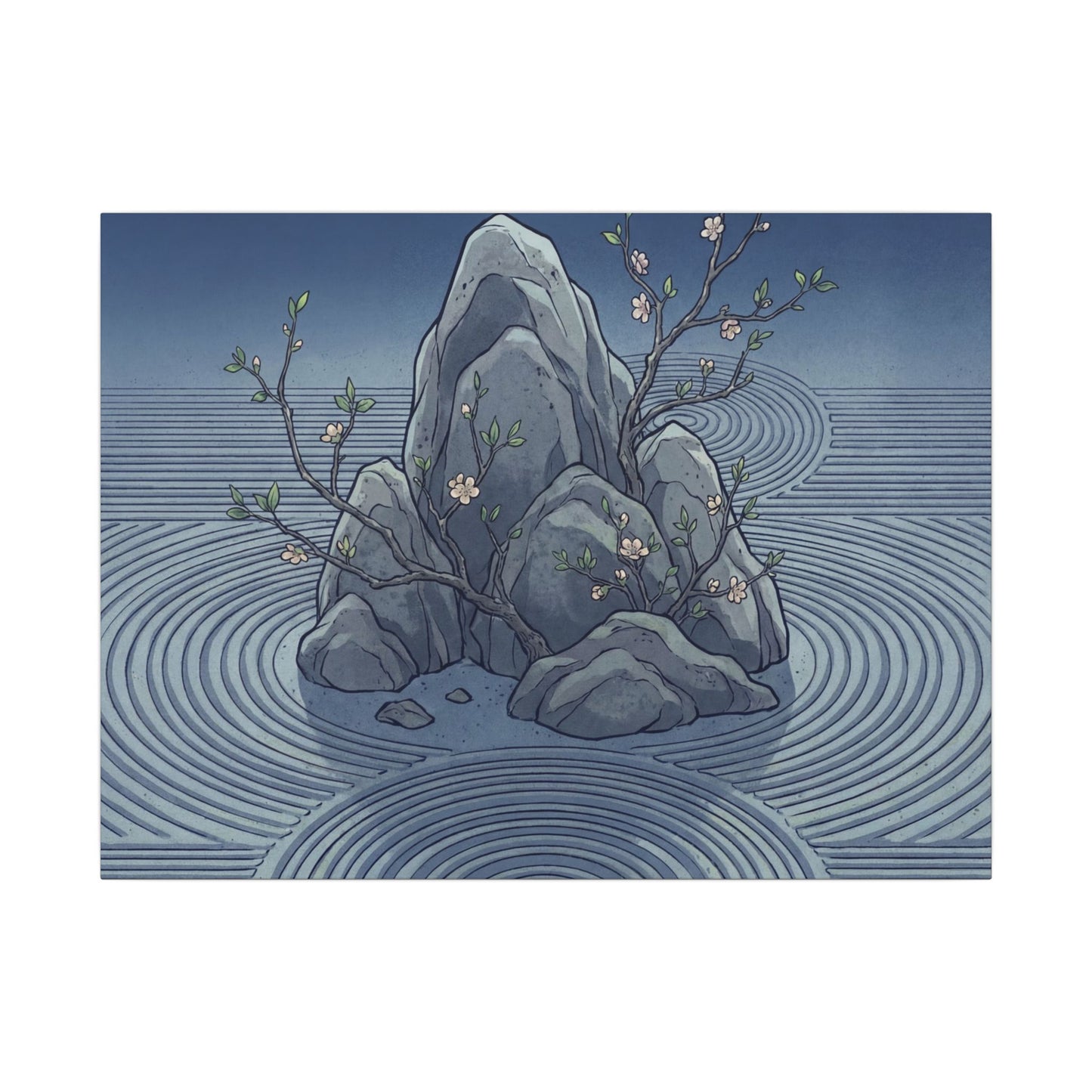 Spring Rock Garden Ukiyo E Inspired Canvas Art | Tranquil Decor Art Print