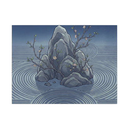 Spring Rock Garden Ukiyo E Inspired Canvas Art | Tranquil Decor Art Print
