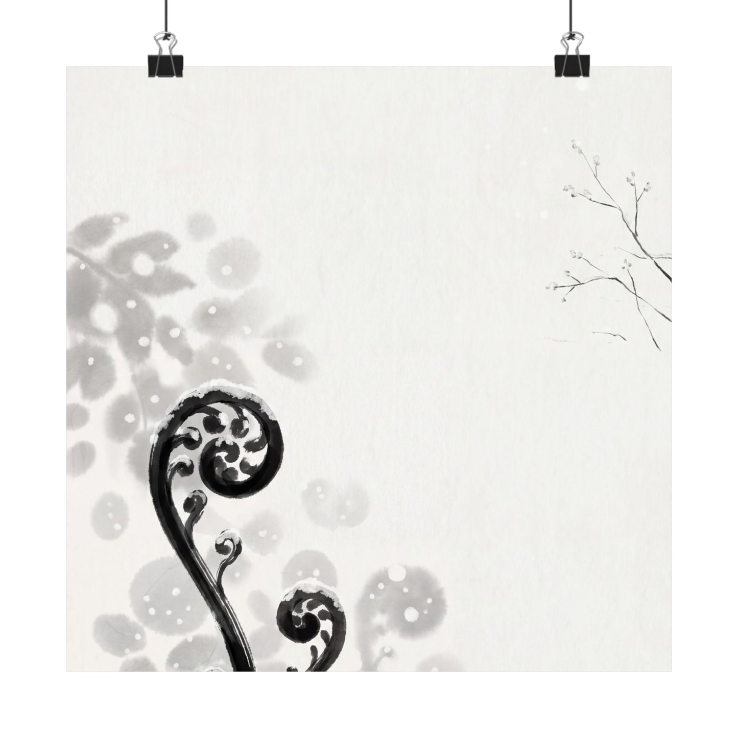 Winter Fern Unfurling Ukiyo E Inspired Wall Art Print | Serene Decor Art Print
