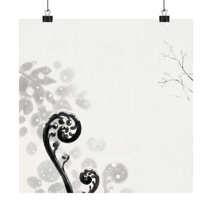 Winter Fern Unfurling Ukiyo E Inspired Wall Art Print | Serene Decor Art Print