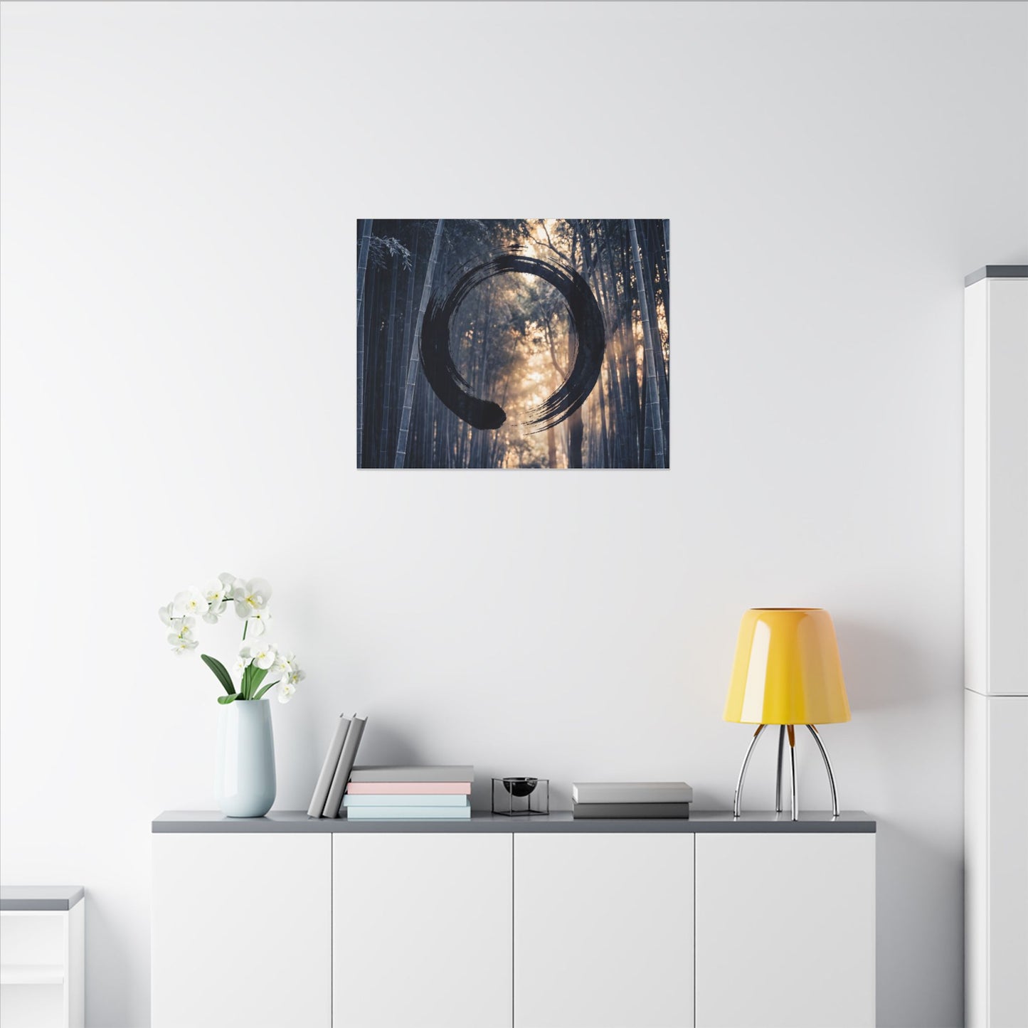 Bamboo Grove Canvas Art | Winter Zen Enso Art