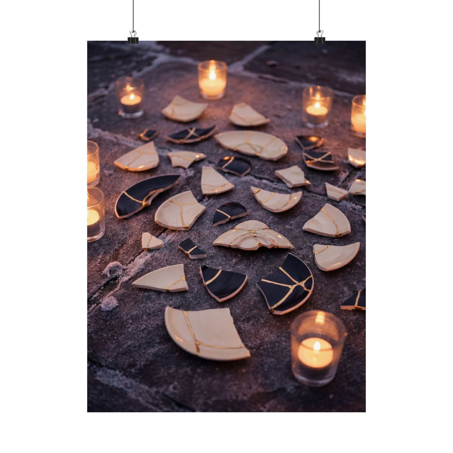 Broken Pottery Winter Wall Art Print | Kintsugi Healing Design Art Print