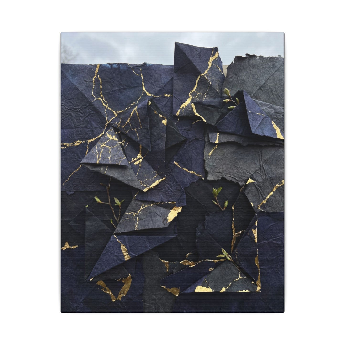 Beautiful Paper Fold Canvas Art - Crackle Gold Kintsugi
