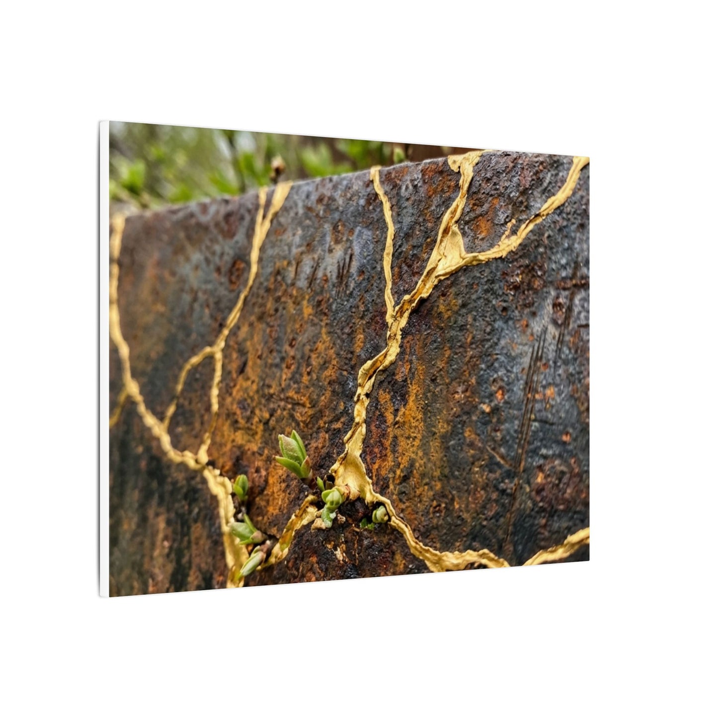 Mono No Aware Rust Patina Canvas Art - Kintsugi Gold Repair