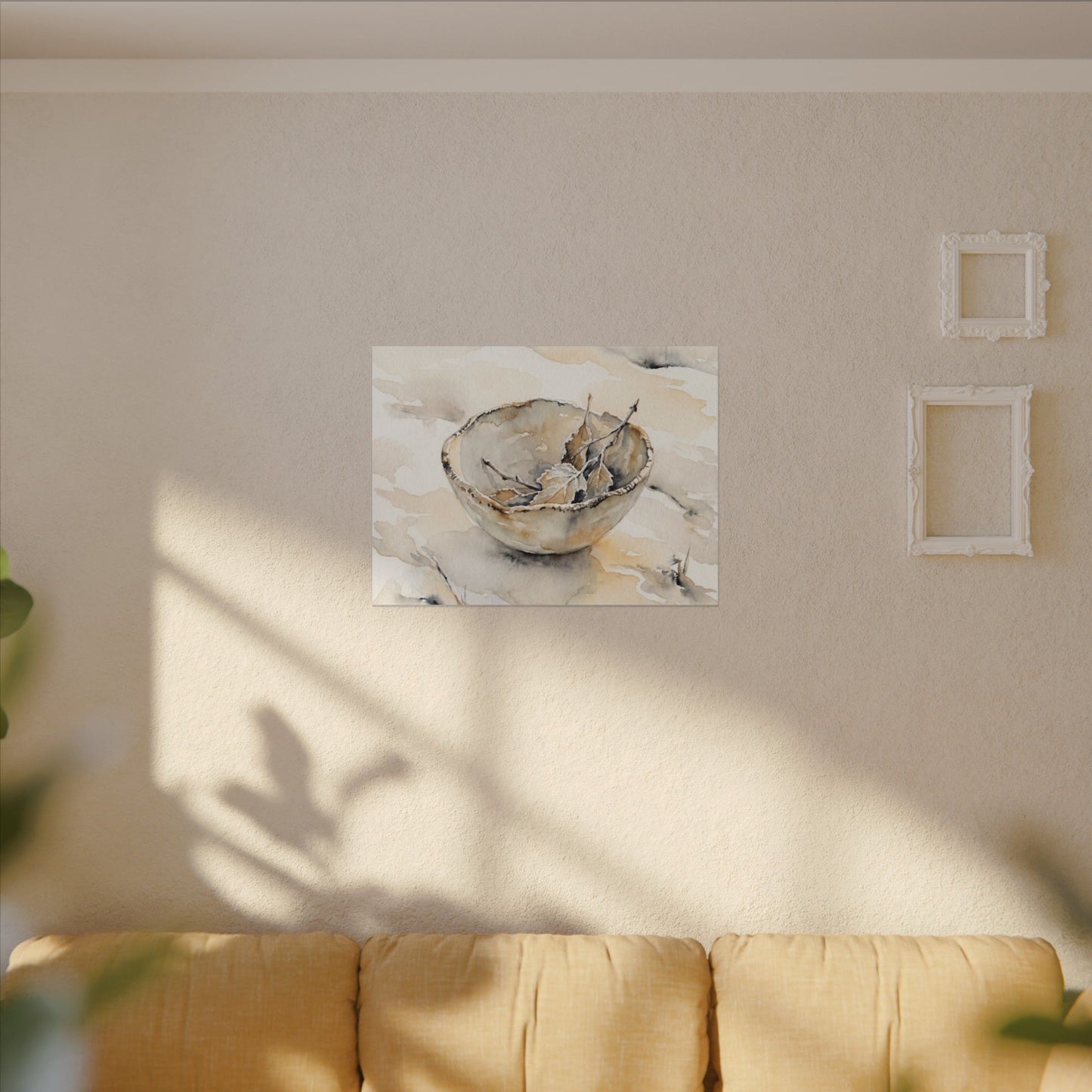 Ceramic Bowl Canvas Art | Winter Japandi Watercolor Art