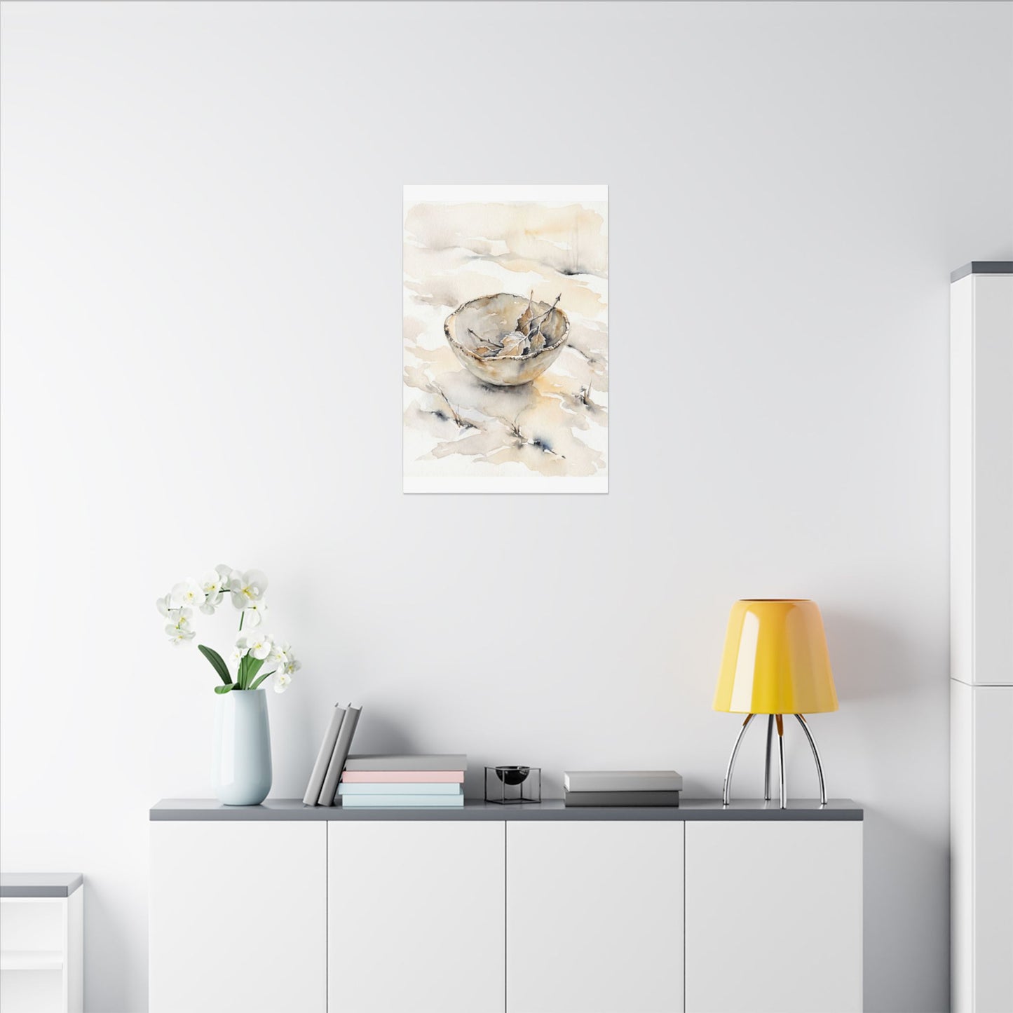 Ceramic Bowl Canvas Art | Winter Japandi Watercolor Art