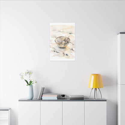 Ceramic Bowl Canvas Art | Winter Japandi Watercolor Art