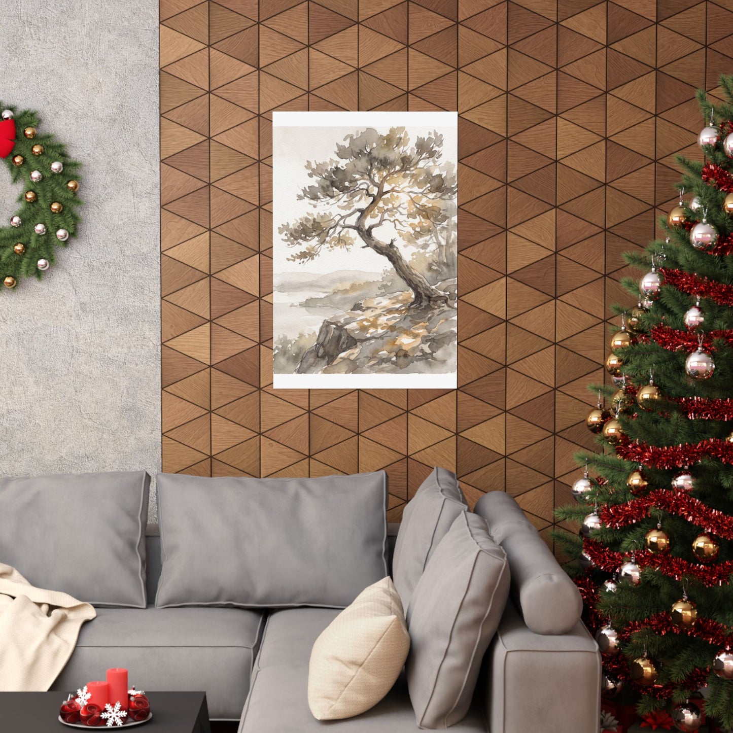 Mono No Aware Pine Tree Wall Art Print - Japandi Watercolor