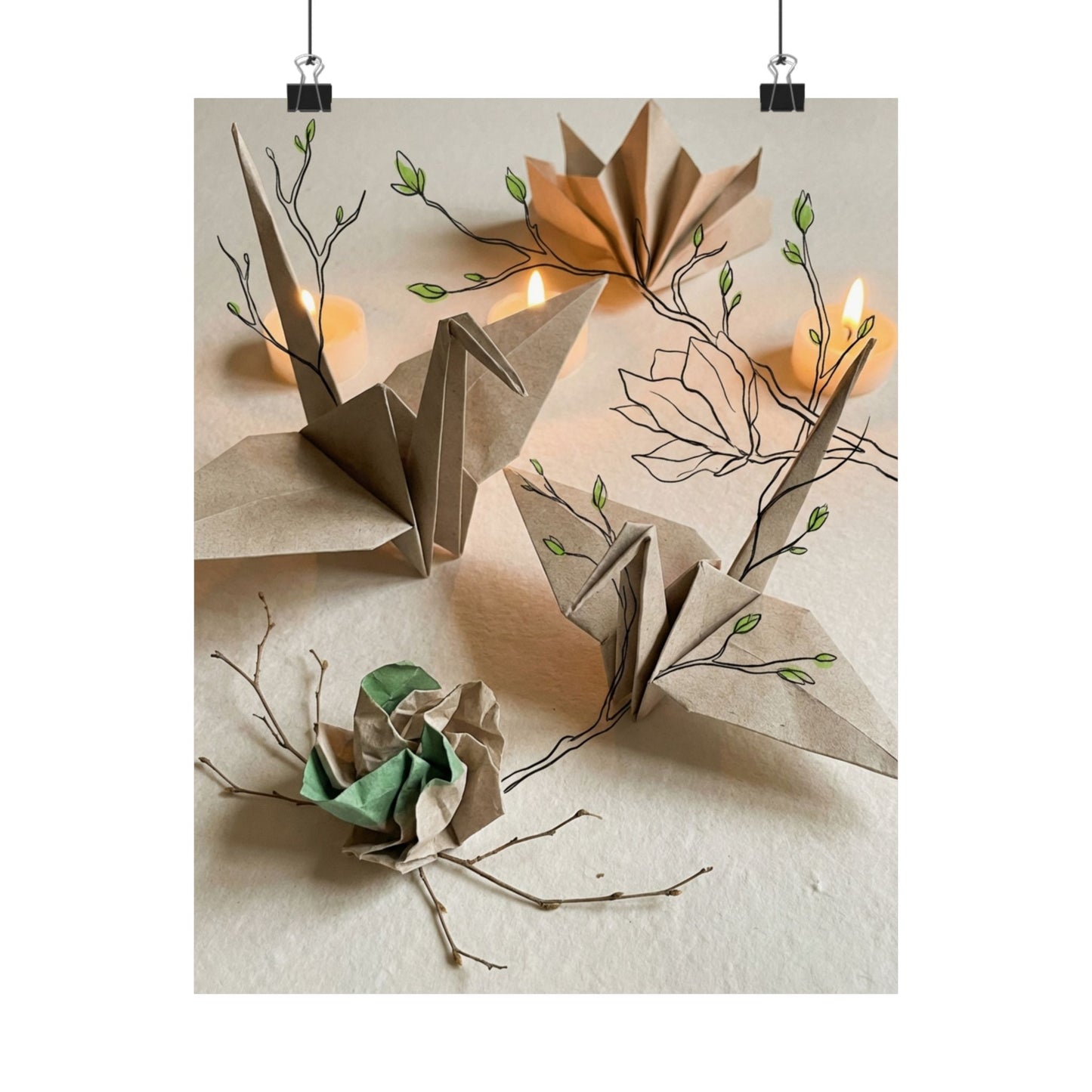 Spring Paper Fold Minimal Line Wall Art Print | Cozy Decor Art Print