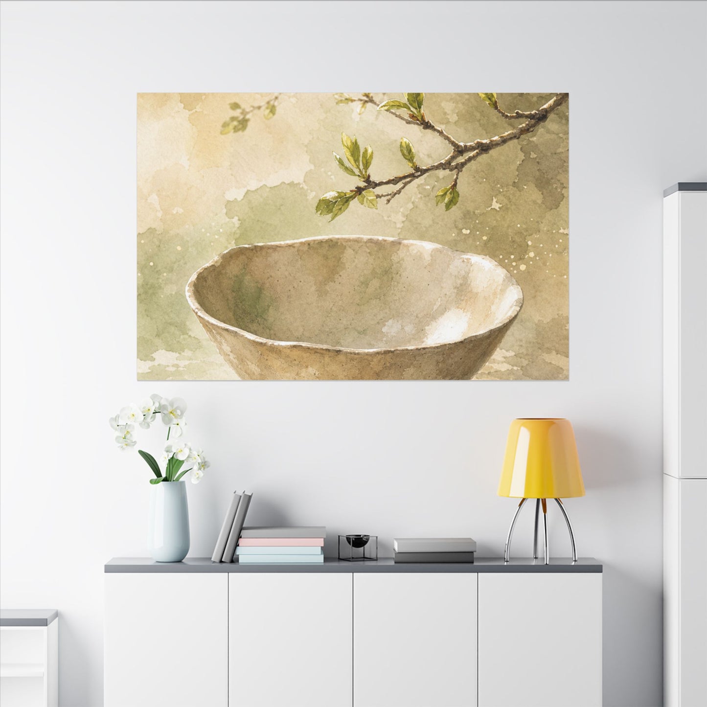 Warm Ceramic Bowl Canvas Art - Watercolor Japandi