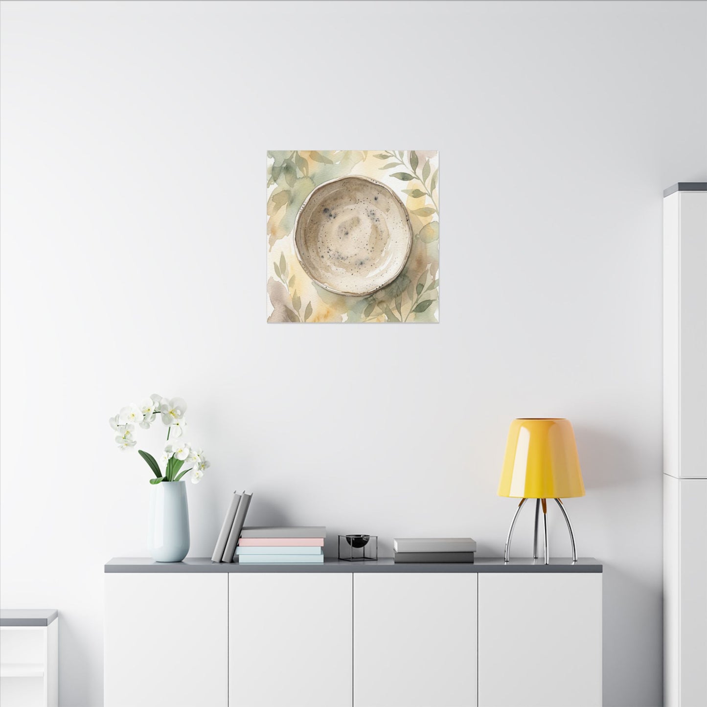 Ceramic Bowl Watercolor Canvas Art | Warm Japandi Art
