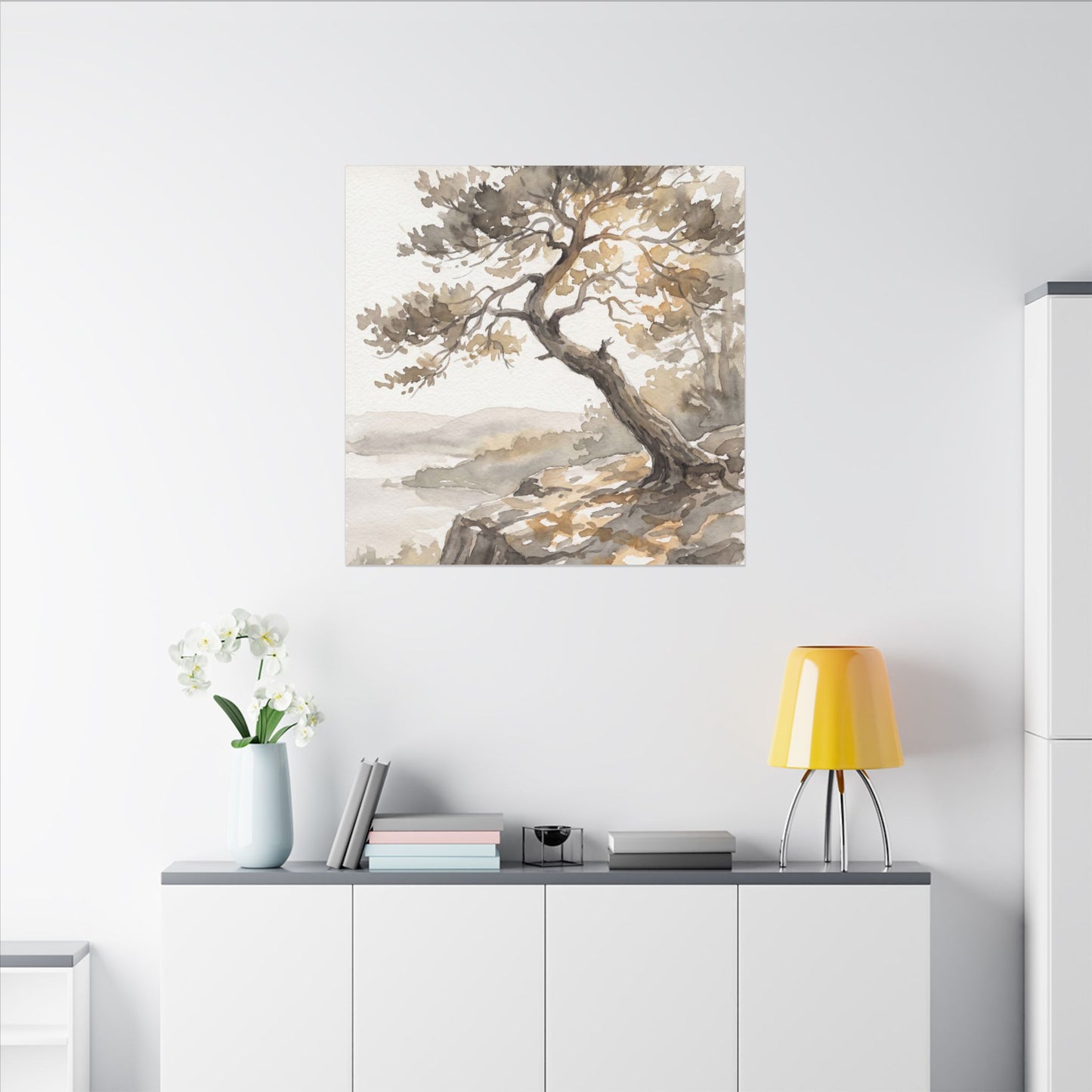 Pine Tree Watercolor Canvas Art | Elegant Japandi Art