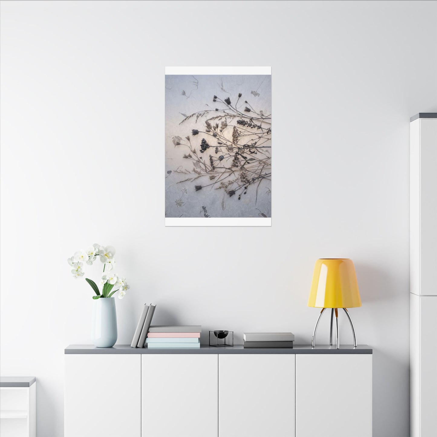 Elegant Dried Flowers Canvas Art - Japanese Pattern Japandi