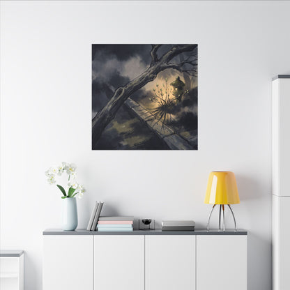 Dark Japandi Moonlit Garden in Golden Hour | Charcoal Ink Canvas Art