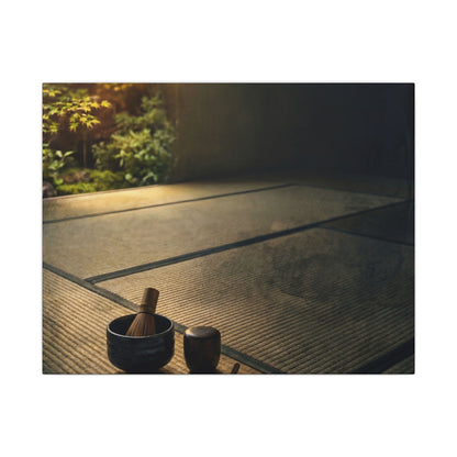 Dark Japandi Tea Ceremony in Golden Hour | Dark Texture Canvas Art Art Print
