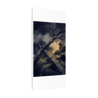 Dark Japandi Moonlit Garden in Golden Hour | Charcoal Ink Canvas Art