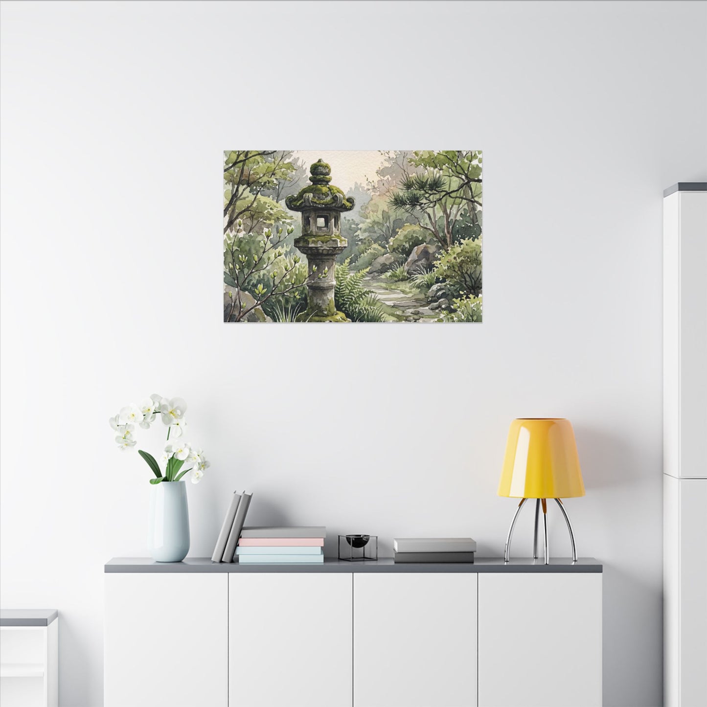 Neutral Stone Lantern Canvas Art - Watercolor Japandi