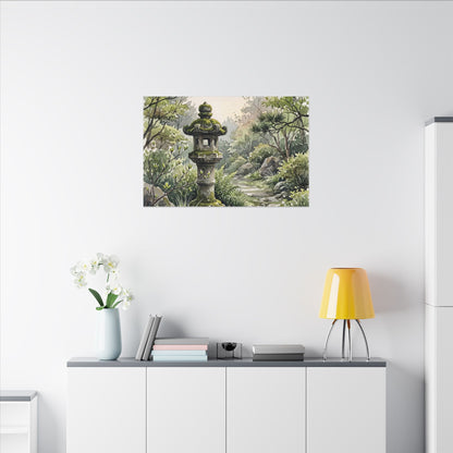 Neutral Stone Lantern Canvas Art - Watercolor Japandi