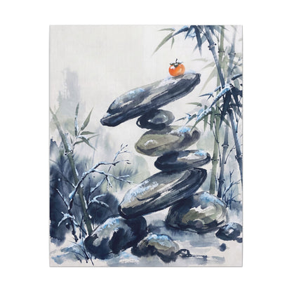 Zen River Stones in Moonlight | Sumi E Canvas Art