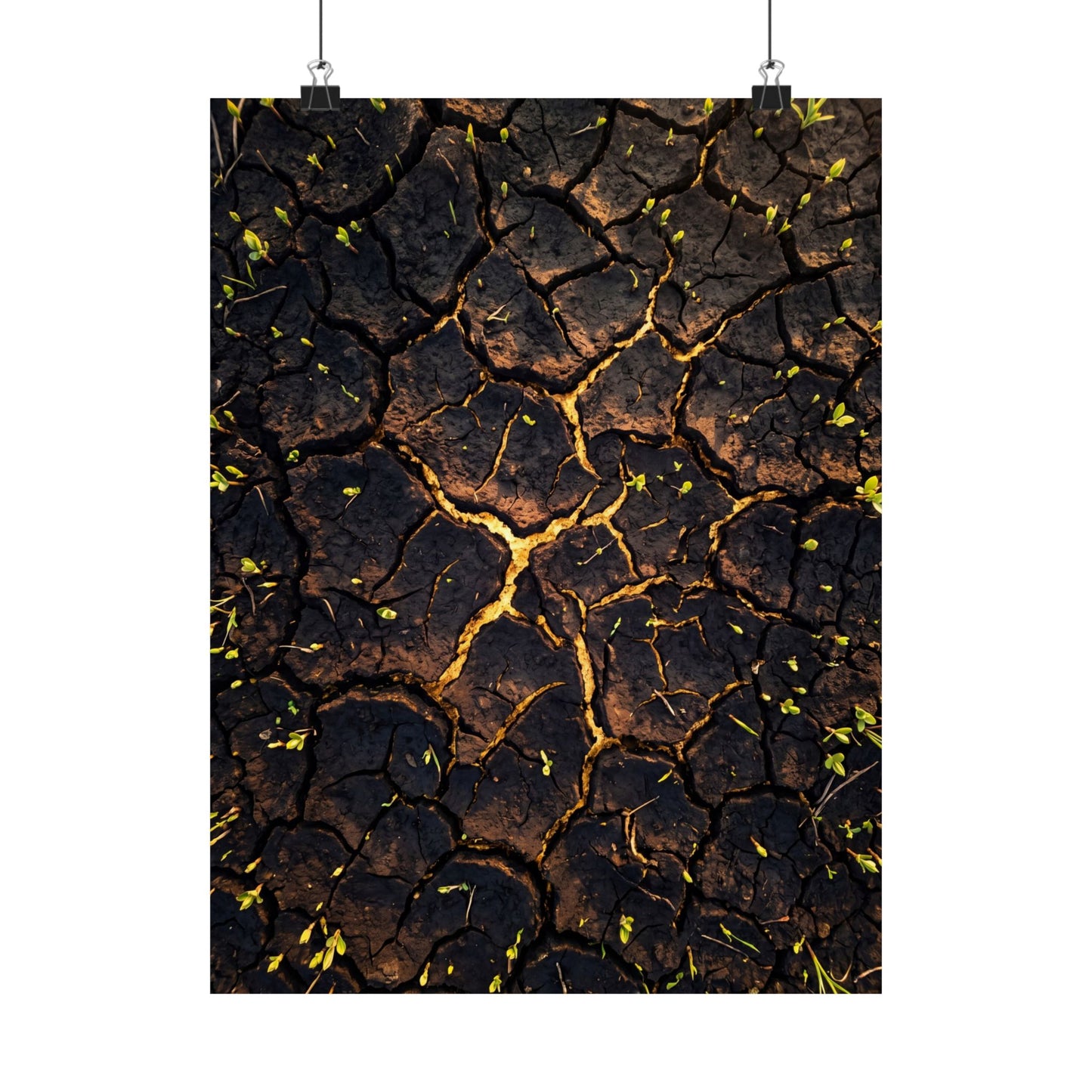 Golden Hour Cracked Earth Wall Art Print - Dark Japandi Seijaku